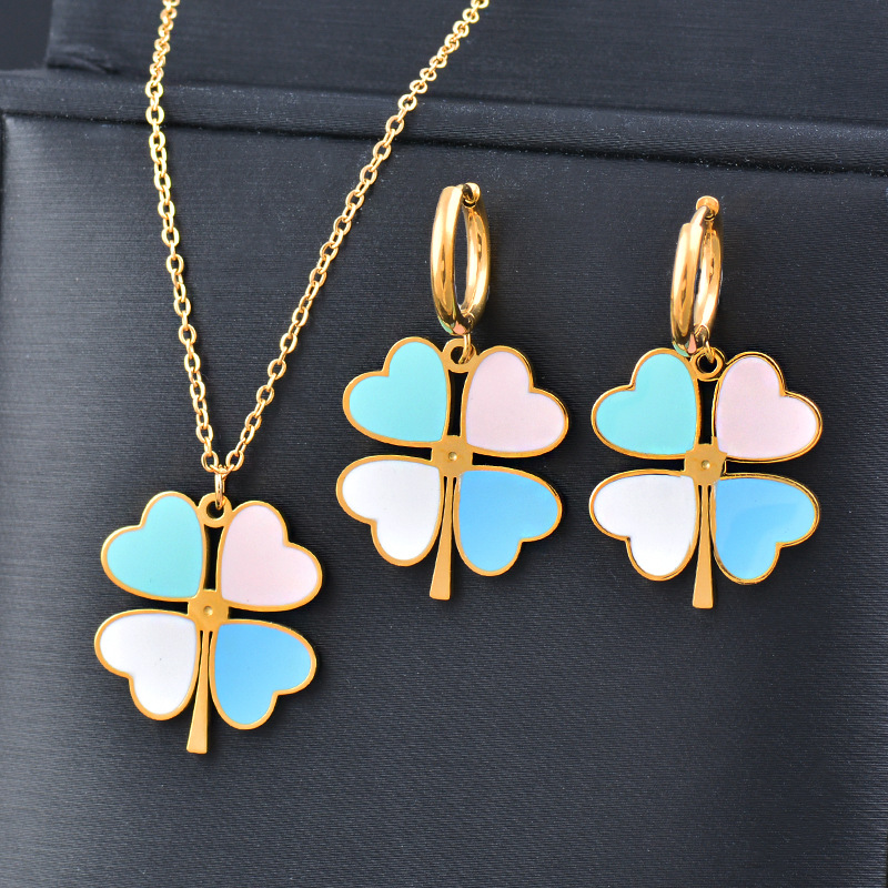 Fashion Four Leaf Clover Stainless Steel Plating Earrings Necklace display picture 1