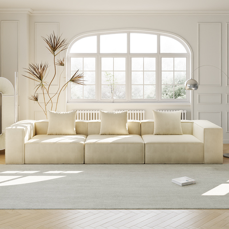 Sofá de compresión de tela de bloque de tofu cuadrado transfronterizo de estilo crema sala de estar sofá de rollo de vacío minimalista italiano en línea recta
