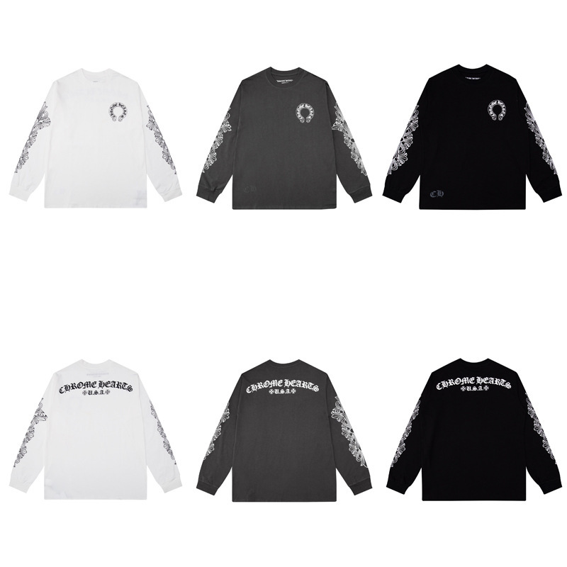 国境を越えた貿易卸売CHクロウの簡潔な文字スローガン ⭐ 長袖Tシャツヨーロッパとアメリカのハイストリートルーズプリントトレンド|undefined