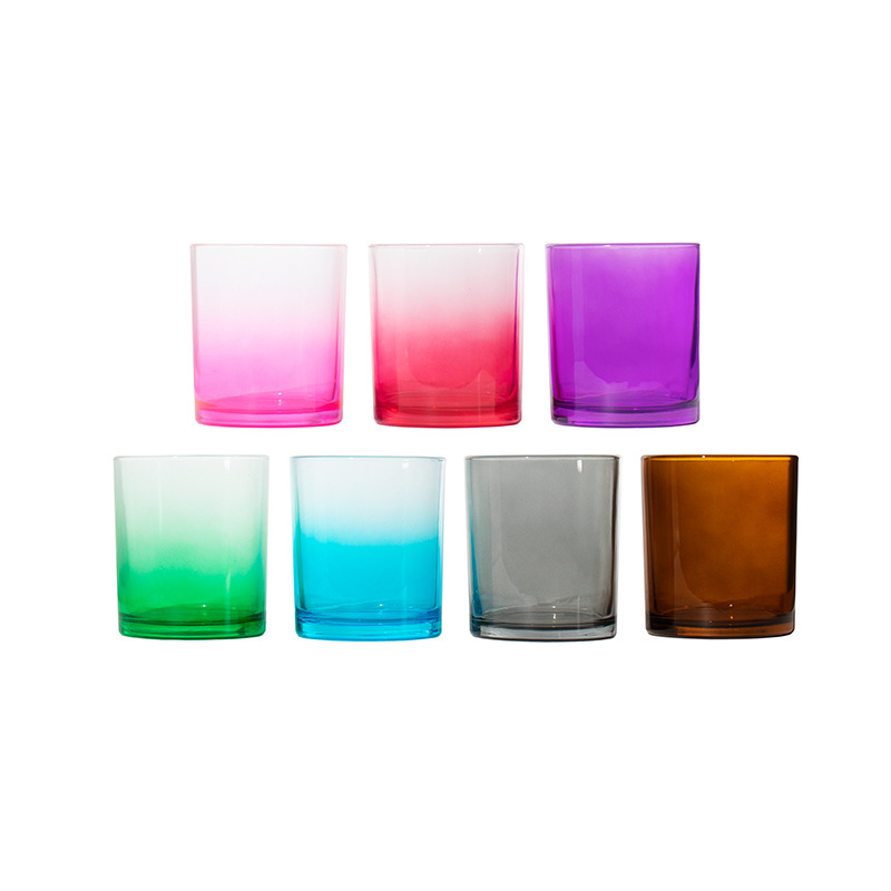 Taza de vela de color taza de vidrio perfumado taza vacía espesada gradiente de fragancia doméstica recipiente de vela con cubierta para decoración doméstica