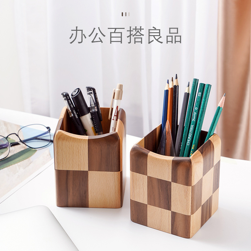木质笔筒收纳创意文具学习ins桌面收纳摆件北欧简约办公室书房|undefined