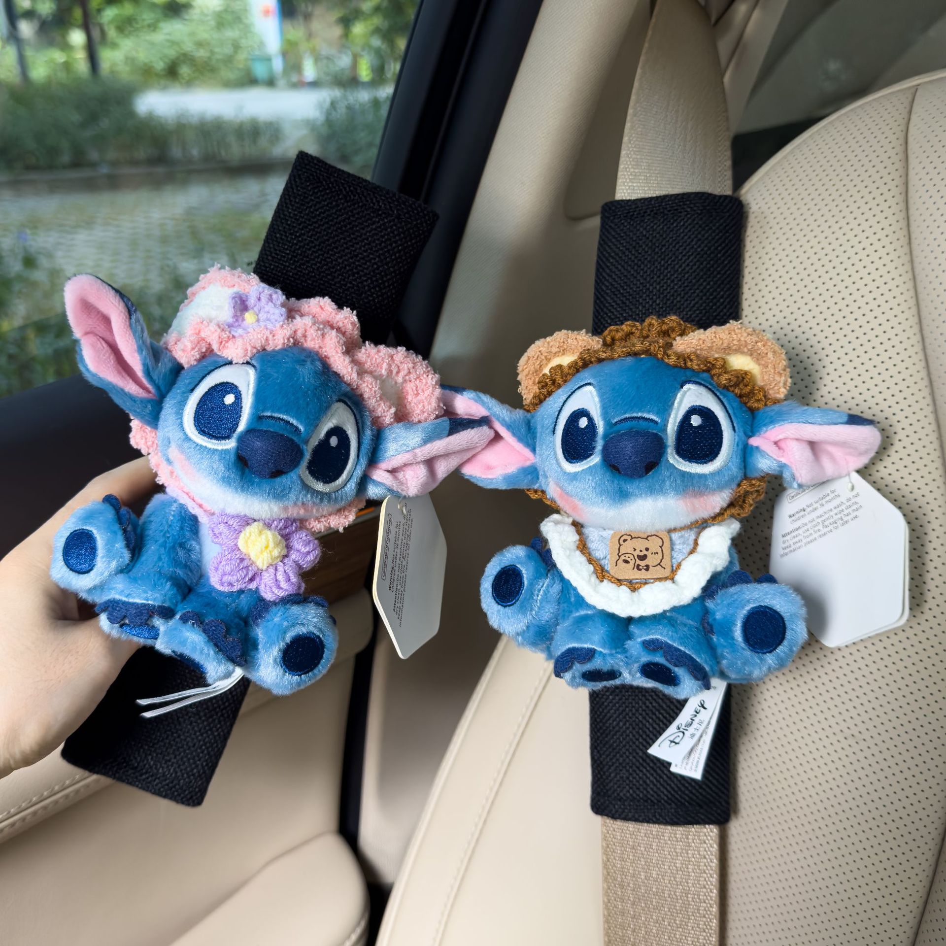 Authentic Lilo and Stitch Doll Car Seat Belt Shoulder Cover Decorative Car Accessories Anti-Stranglehold Car Accessories