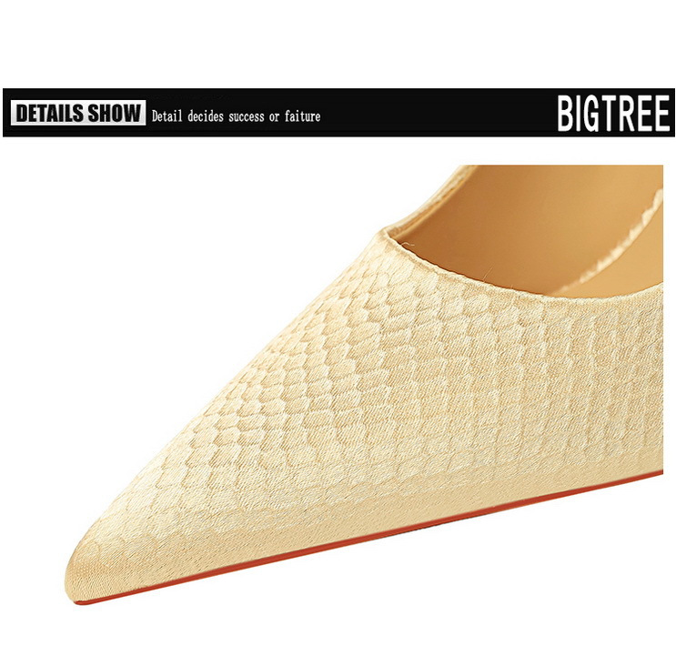 Party high heels slim slim high heels fishscale satin shingle pointe single shoes_voghion.com