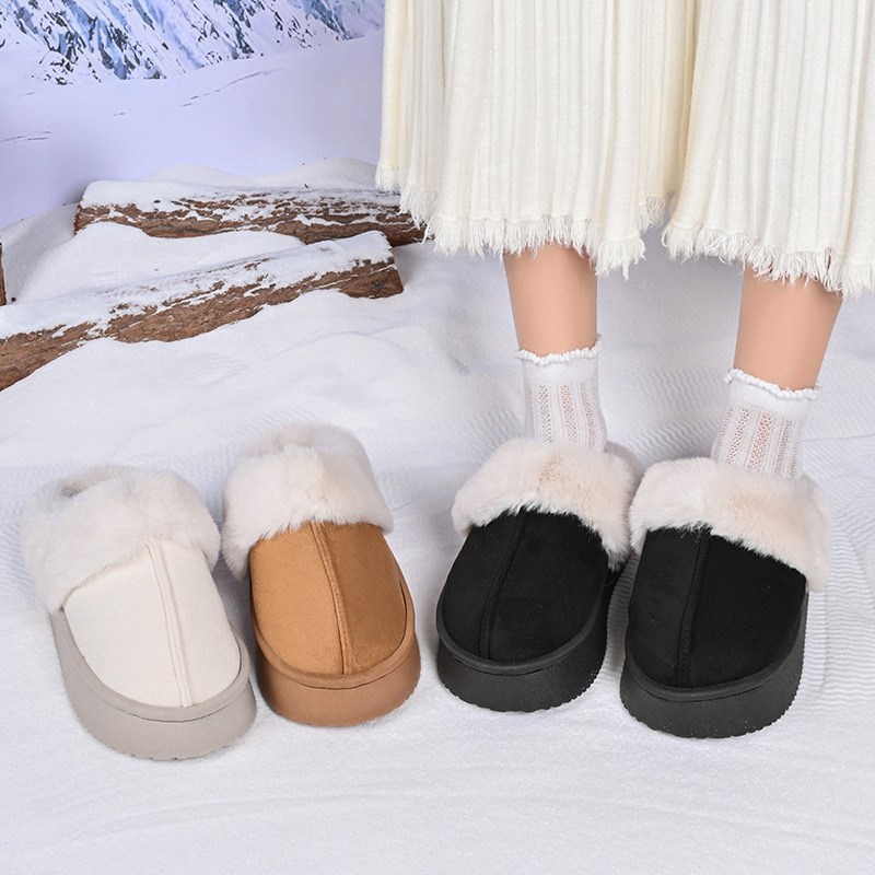 后跟加绒棉拖秋冬季居家保暖毛柔软舒适室内月子鞋女大码雪地毛拖