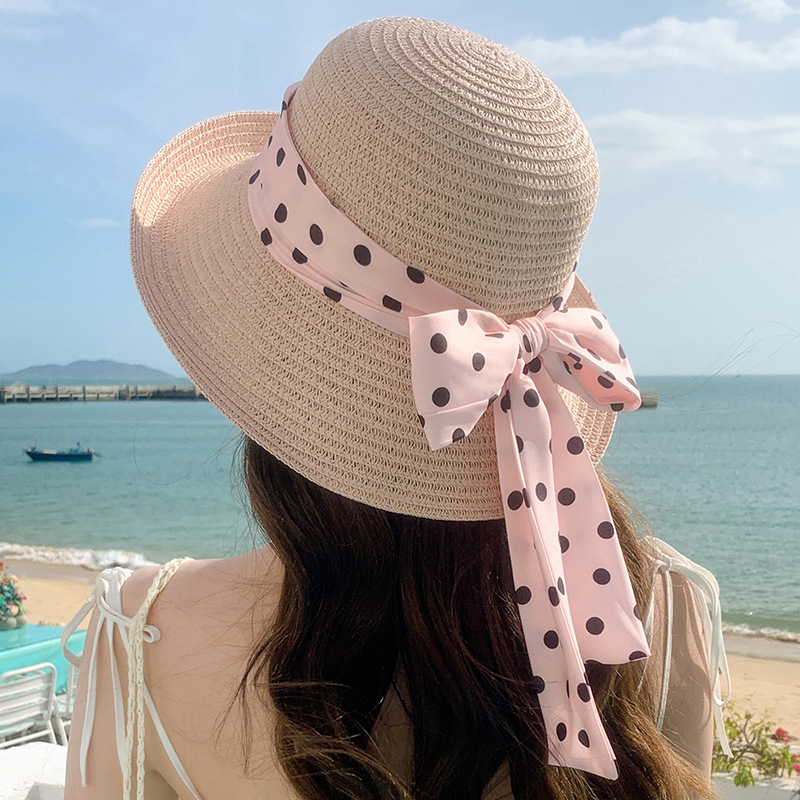 Children's Straw Hat With Wave Dot Pattern For Summer Sunshade_voghion.com