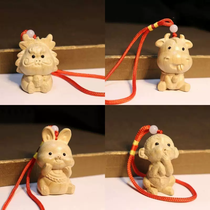 桃木木雕十二生肖儿童礼物宝宝书把件汽车挂饰文玩桃木生肖手把件