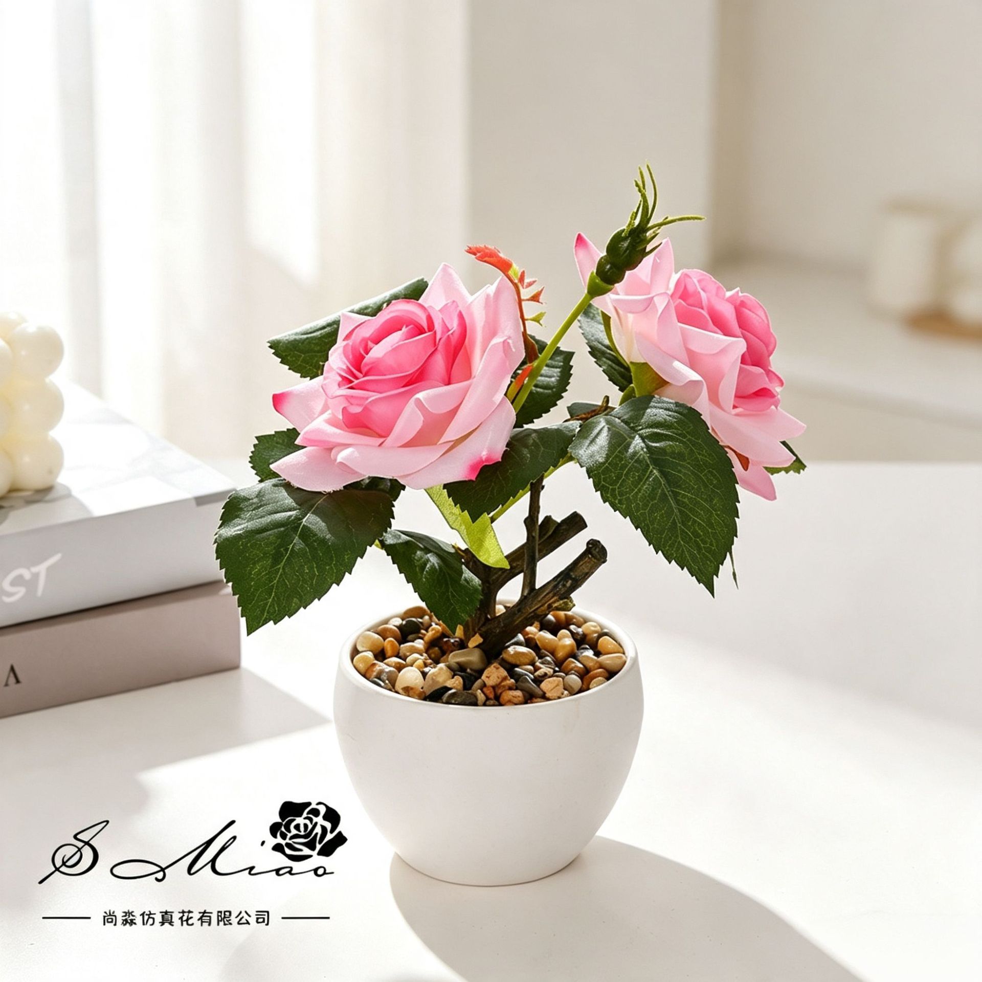 Pequeñas plantas bonsái de rosas, suministradas directamente por el fabricante, plantas artificiales para decoración de interiores, flores falsas, envío directo en una sola pieza, plantas en maceta simuladas. image 1