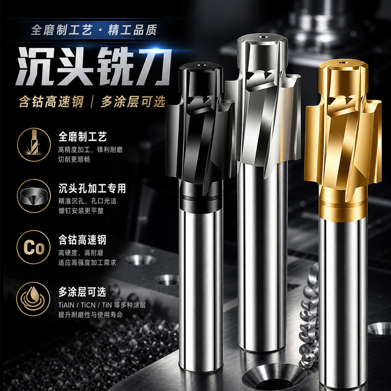 High-speed steel screw countersunk countersunk head countersunk table milling cutter flat bottom guide column head countersink chamfered cutter drill high precision hardness High-speed steel screw countersunk countersunk head countersunk table milling cutter flat bottom guide column head countersink chamfered cutter drill high precision hardness