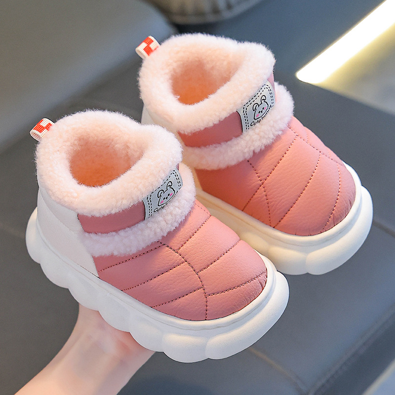 Otoño y invierno bolsas de niños zapatos de talón de algodón para niños y niñas calientes con piel PU impermeable con base gruesa para padres y niños con botas de algodón