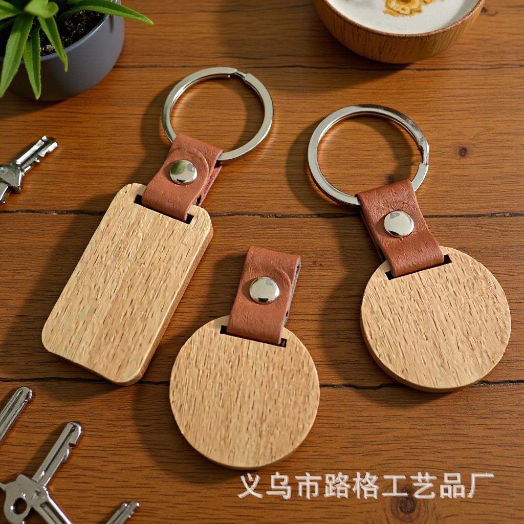 Llavero de cuero con letras europeas y americanas, colgante de madera de haya, llavero creativo, colgante de regalo para coche