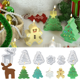 A variety of flat Christmas candle silicone mold elk snowman Christmas tree snowflake resin glue mold cross-border
