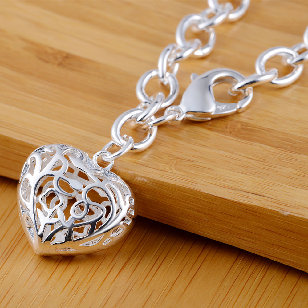 Silver Plated 3d Heart Bangle Elegant European Style Bracelet_voghion.com