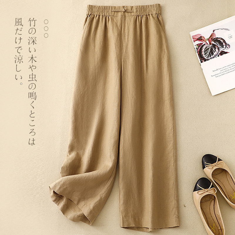 高級リネンコットンとリネンスーツ女性用2025夏大きいサイズ洋風ママラミンシャツワイドレッグパンツ2点セット|undefined