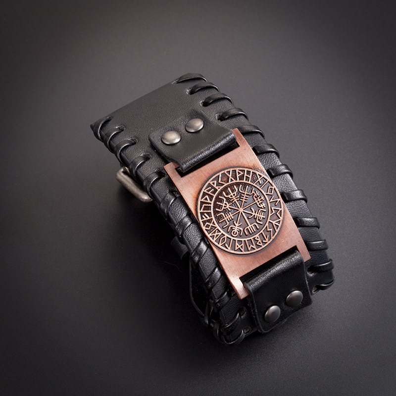 Simple Retro Viking Compass Leather Bracelet