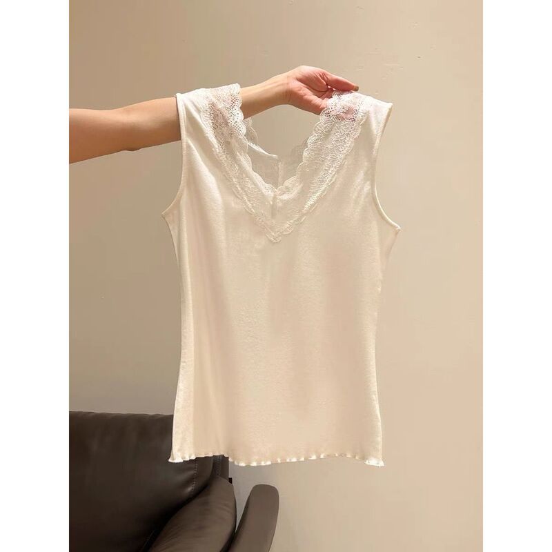 Modal Lace Trim Sexy V-Neck Camisole for Women 2026 Summer Sweet Spicy Style Slimming Top