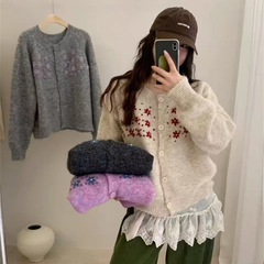 韩系复古绣花针织衫女2025新款秋冬季小众时尚甜美慵懒风毛衣外套
