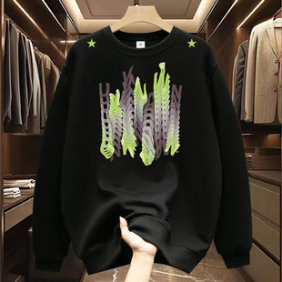 Fashionable Brand High Street Printed Long-Sleeved Sweatshirt for Men 2024 Spring New Heavyweight Round Neck Casual Top Jacket Ins