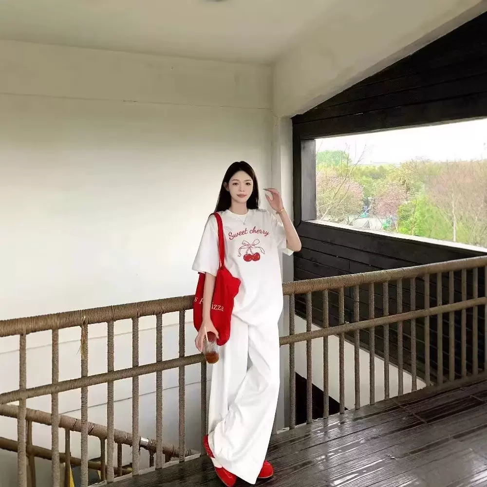 白色纯棉短袖正肩女t恤潮牌夏季新款宽松大码上衣设计感小众女批