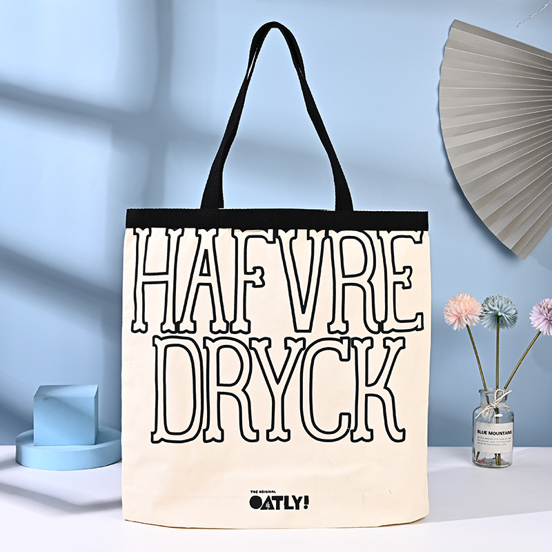 英文小清新学生帆布袋 韩版简约帆布袋 插画手拎大容量手提帆布包