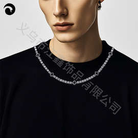 Hiphop嘻哈满钻欧美四叶花款5mm锆石网球链项链高级感锁骨链