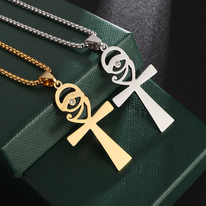 Talismano di gioielli religiosi da uomo con pendente Occhio di Horus in acciaio inossidabile_voghion.com