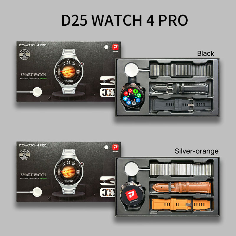 New D25 WATCH4 PRO Smart Watch Steel Belt Belt suit Real Step HD Call Wireless Charging Watch