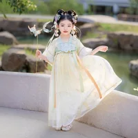 Девушка Hanfu 2025 лето новый детский высококачественный костюм повседневная юбка маленькая девочка платье платье оптом