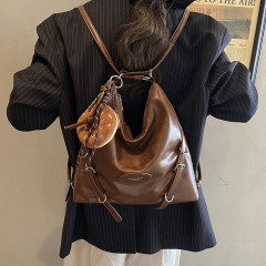 休闲通勤双肩包女式大容量软皮单肩包2025新款慵懒风复古百搭背包