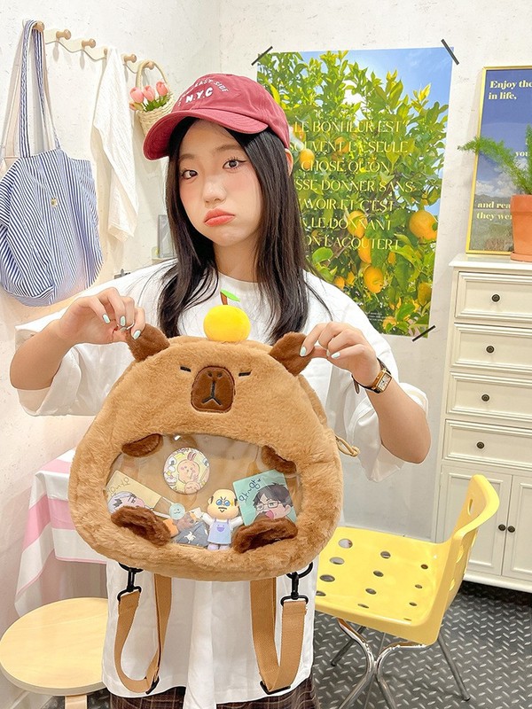 高颜値カピバラ人形ランドセルぬいぐるみバッグ漫画ポケットかわいいカピバラ収納袋|undefined