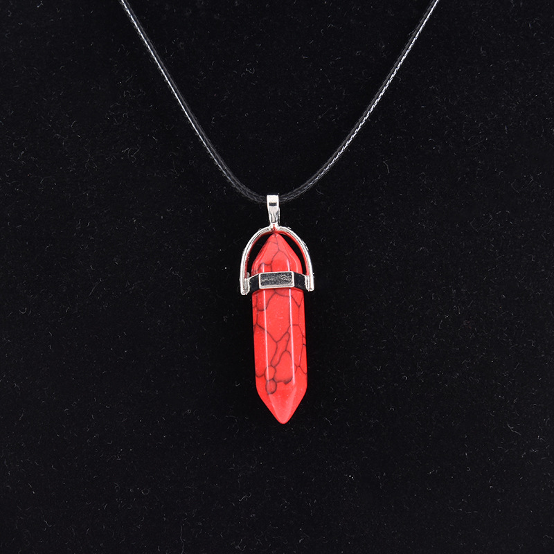 Cristal natural ágata columna hexagonal colgante diamante bala collar al por mayor cuarzo punto colgante