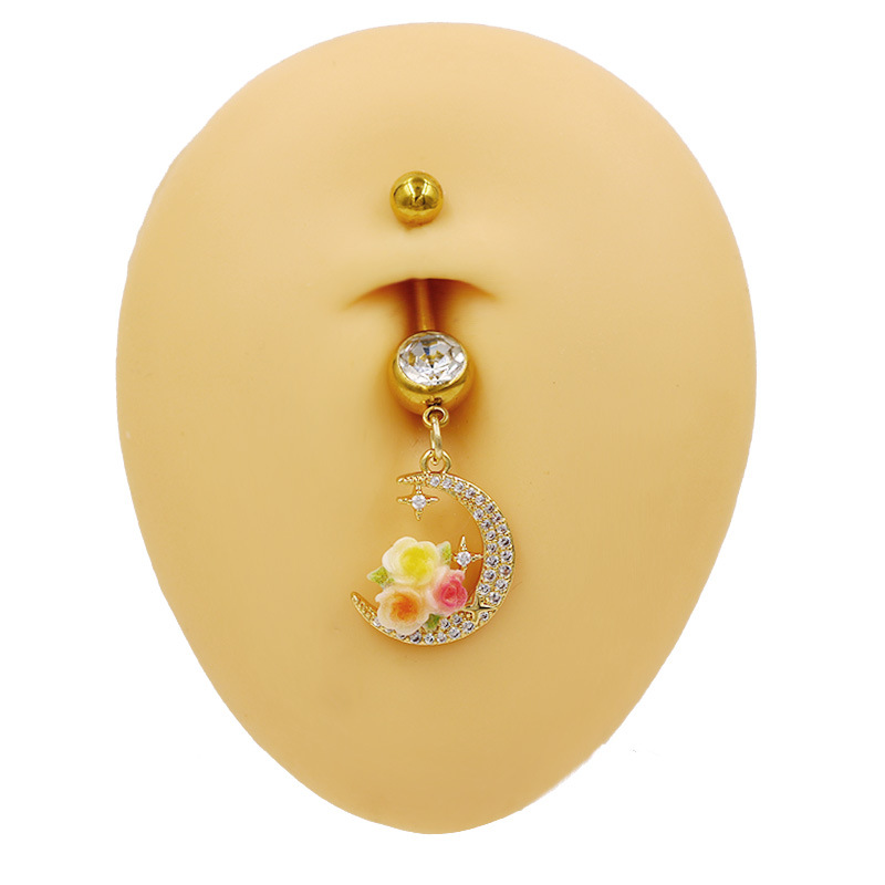 Moon And Rose Design Belly Button Ring For Piercing Jewellery_voghion.com