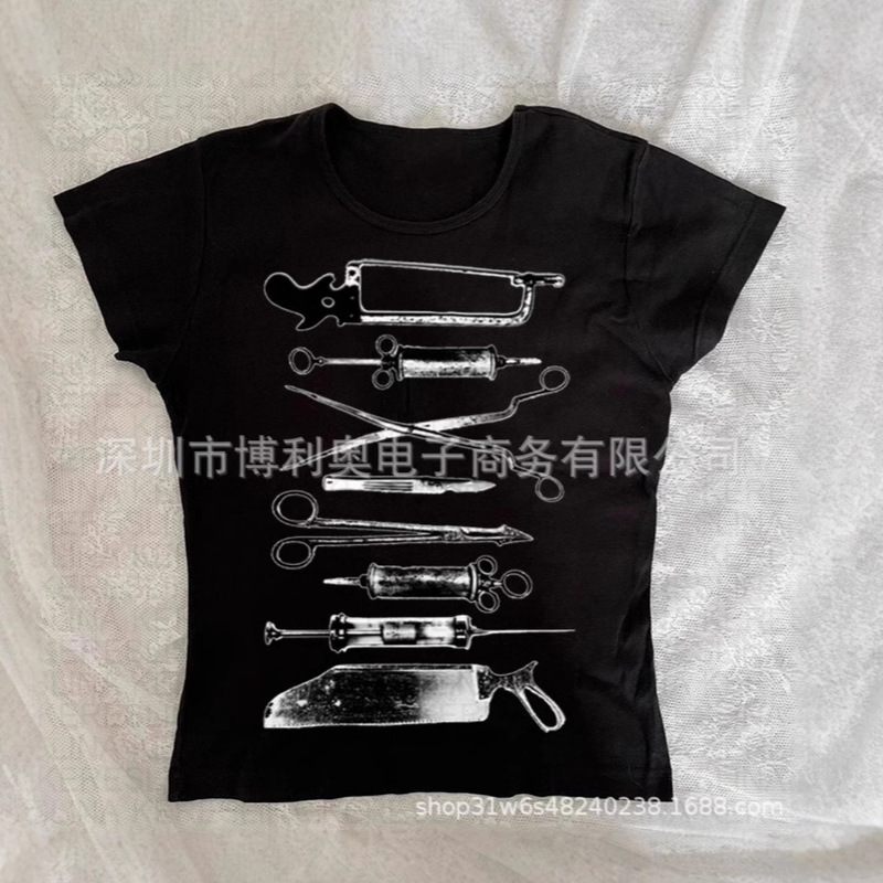 Harajuku Punk Gothic Sexy Crop Top Women's 90 s Summer Grunge Pattern Punk Print Top