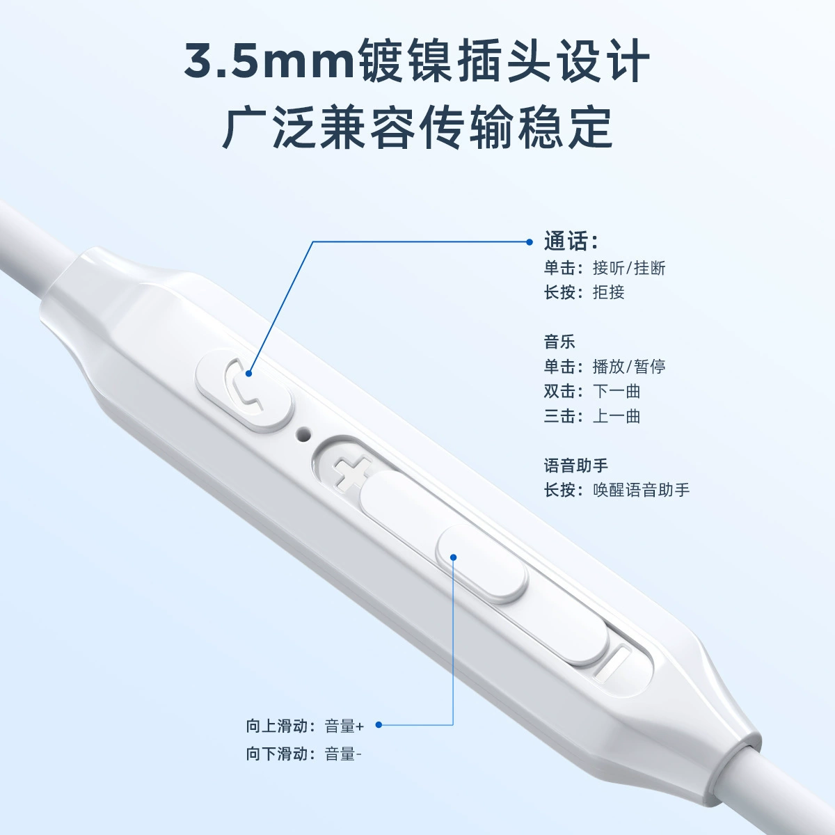 Mobile phone, comfortable headphones, 1.2m, wire control