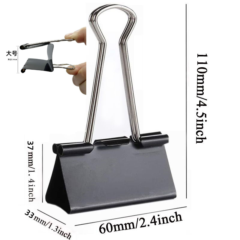 Clip de cola larga negro de 60 mm clip de hoja de papel de metal tablero de dibujo alargado y ampliado clip de cola de palometa carpeta de oficina