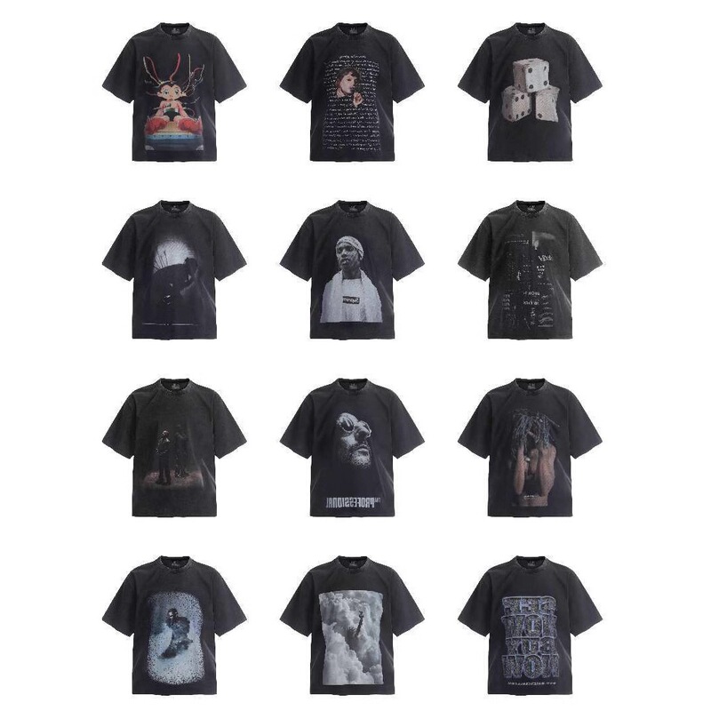 American High Street Retro Basketball God Mj Jordan Portrait Printed Washed Distressed Short-Sleeved T-Shirt Au Cross-Border Black