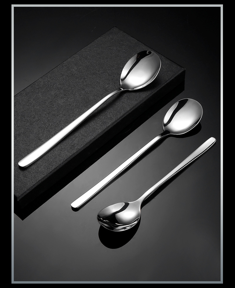 韩式304不锈钢勺子高颜值加厚甜品勺家用不锈钢饭勺汤勺意面叉子详情15
