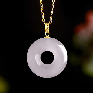 Authentic Natural Old Material Hetian Jade Smoke Purple Donut Pendant 18K Gold Inlaid Jade Necklace Pendant Women's Wholesale