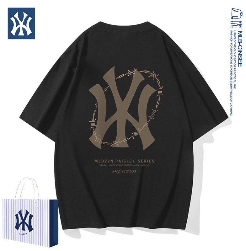 Mlb & ny2025夏の新型百合カップル半袖ファッション半袖上着ファッションブランドゆるい純綿tシャツ男|undefined