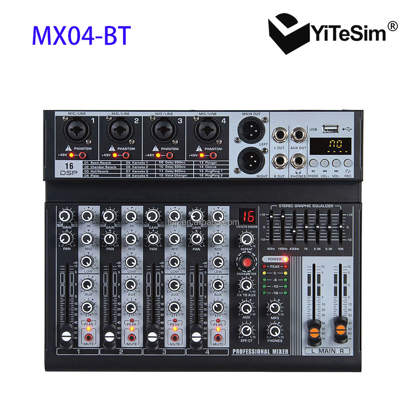 Mezclador profesional transfronterizo 4 / 6 16DSP / 7EQ / MP3 / Bluetooth / USB reverberación estéreo y control de ganancia