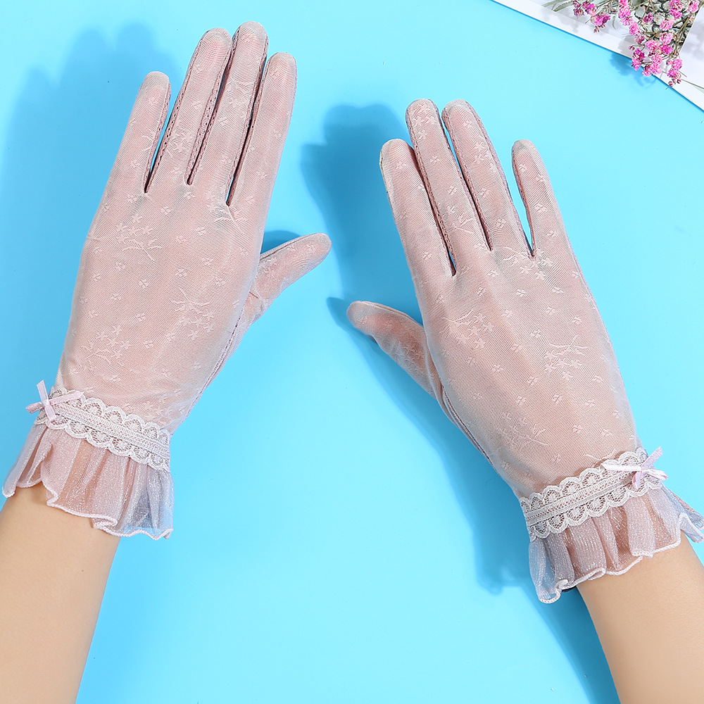 Primavera y Verano de encaje de las mujeres de dedo largo de conducción deportiva al aire libre a prueba de sol ligero transpirable fresco guantes de pantalla táctil