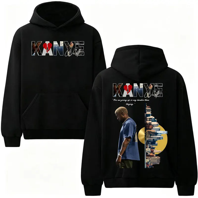 Rapper Kanye European and American trendy high-street hooded sweatshirt, loose-fitting, sporty style, fashionable and versatile unisex hoodie