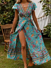 E 11673 Bohemian Peacock Print Dress �����ׁ�ӡ���B��ȹ