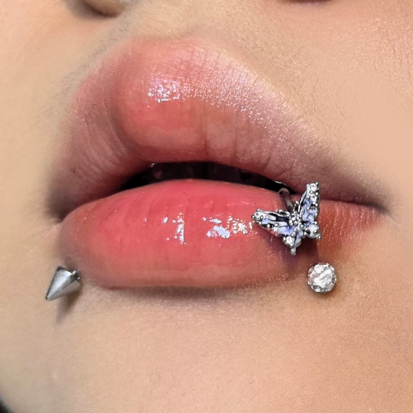 Blue Oil Drop Butterfly Lip Ring