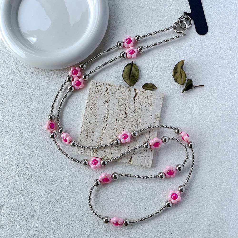 Beaded Design 1 Piece Cute Flower CCB Acrylic Beaded Mobile Phone Pendant