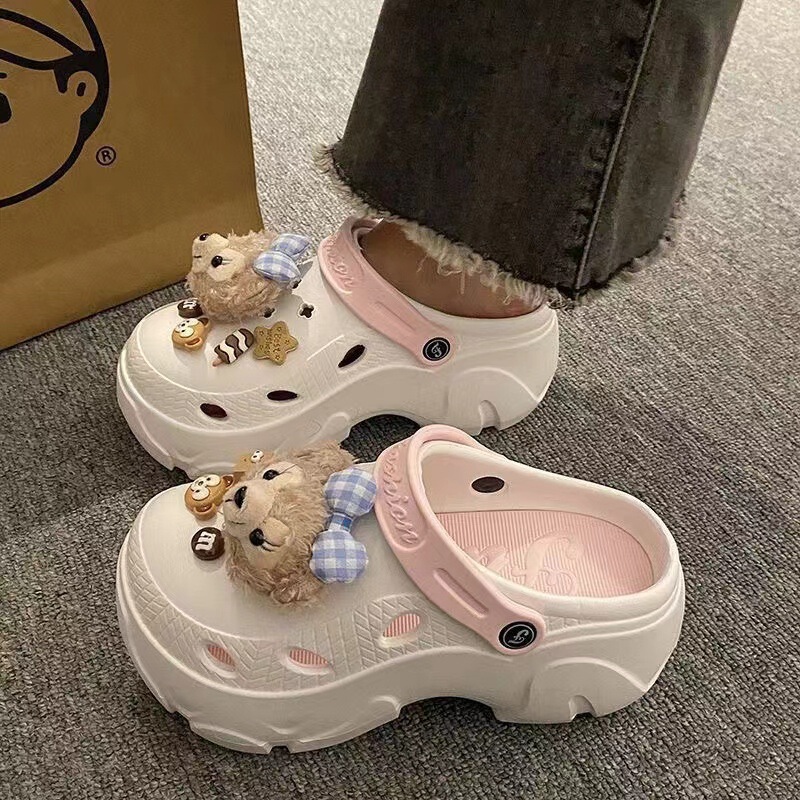 2024 Cyber Popular Non-Slip Puffin Dung-Feeling Thick Bottom Duffy Bear Cave Shoes Women's Outwear Heightened Baotou Slippers for Women