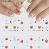 FULL BEAUTY трансграничный новый мультфильм маленький бурый медведь маникюрная наклейка Французский бант любовное мороженое