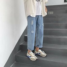 夏季破洞牛仔裤男9分ins修身小直脚显瘦九分裤潮流乞丐网红裤百搭