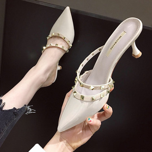 Rivet pointed sandals Baotou slippers women sexy temperament not tired feet high heels stiletto heel in stock a generation of hair