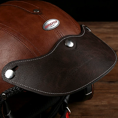 Factory wholesale retro helmet PU leather Motosiklet dəbilqələri - 02-large-leather-hat-brim-brown