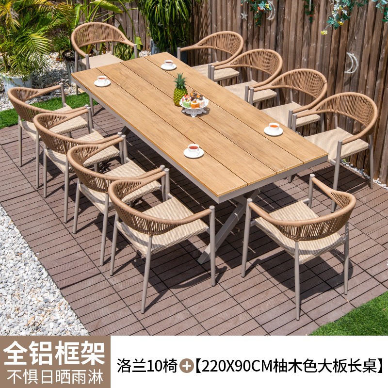 Mesas y sillas al aire libre patio de madera de plástico terraza jardín silla de mimbre balcón madera anticorrosiva al aire libre mesa de comedor de ocio combinación de ratán